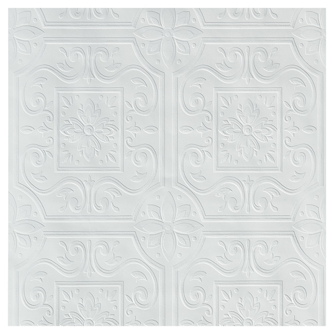Paintable Wallpaper - Floral Tile - 20.5" x 33' - White