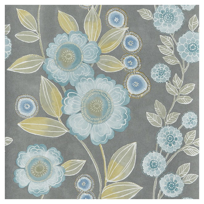 Wallpaper - Flowers - 20.5" x 33' - Blue/Grey