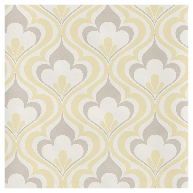 Papier peint à motif damassé, 20,5" x 33', jaune