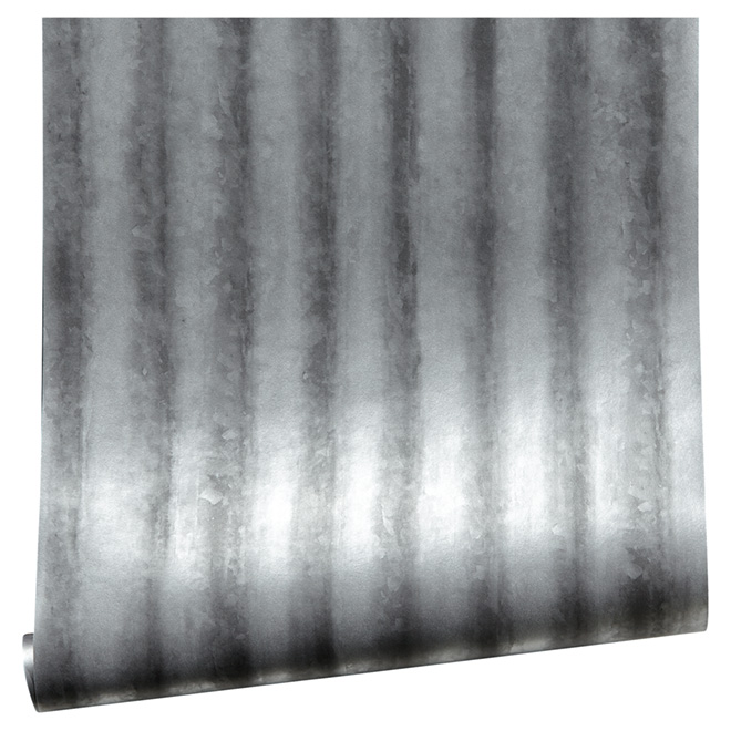 Papier peint allure métal ondulé, 20,5" x 33', argent/gris