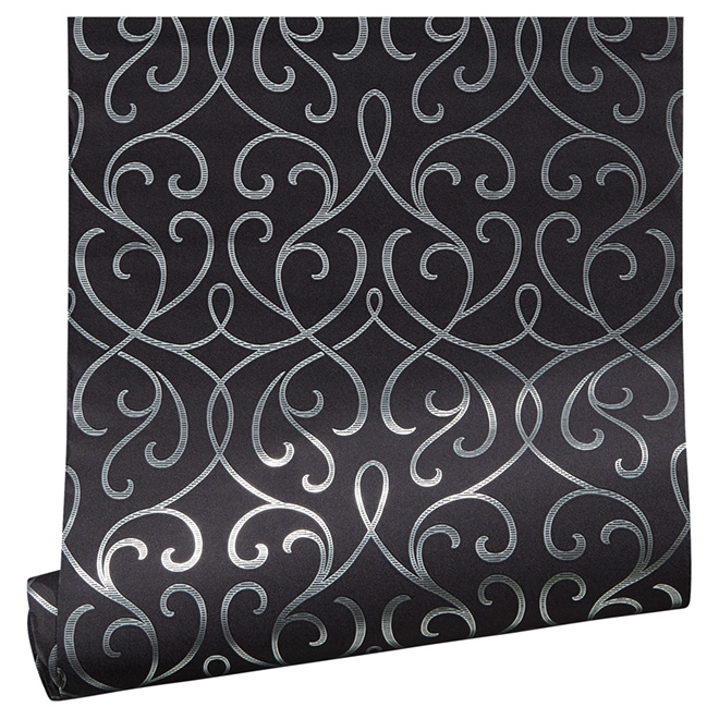 Wallpaper - Scroll Design - 20.5" x 33' - Charcoal
