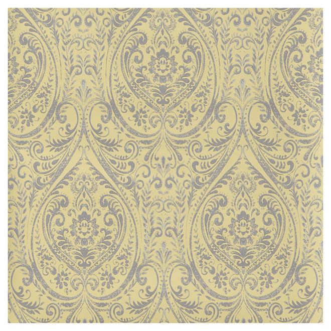 Wallpaper - Damask - 20.5" x 33' - Grey/Yellow