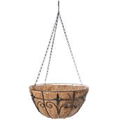 Hanging Basket - Black Steel - Coco Fiber Liner - 14''