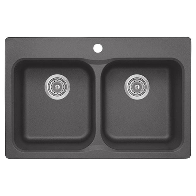 Évier en granite double, dessus/dessous, 31 1/2", cendre