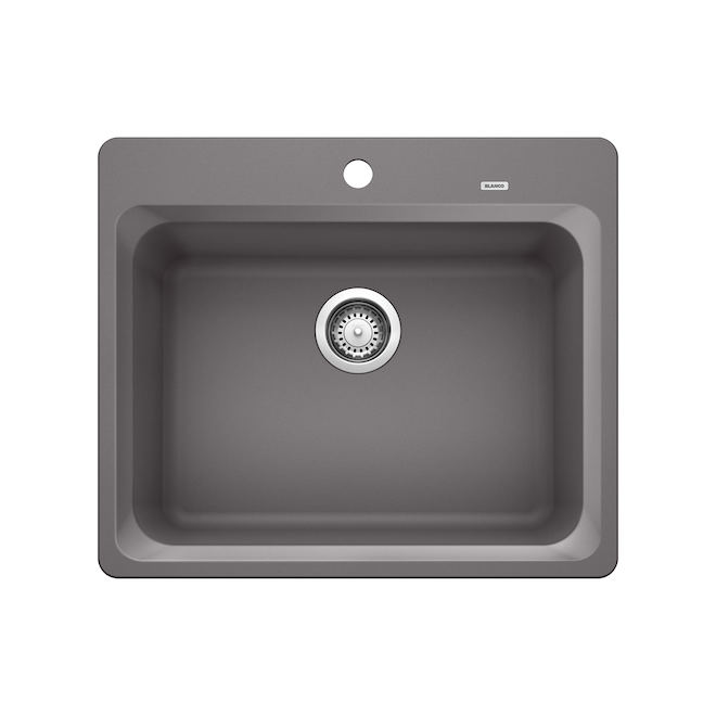 Évier en granite à une cuve, dessus/dessous, 24 5/8", cendre