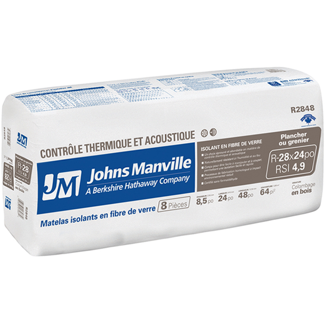 Isolant en fibre de verre R28, 64 pi.ca.