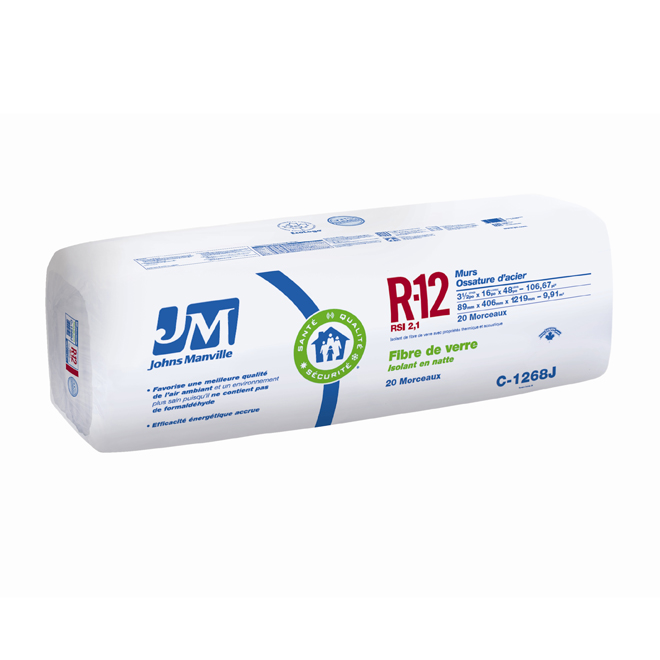 Isolant en fibre de verre R12, 106.67 pi.ca.
