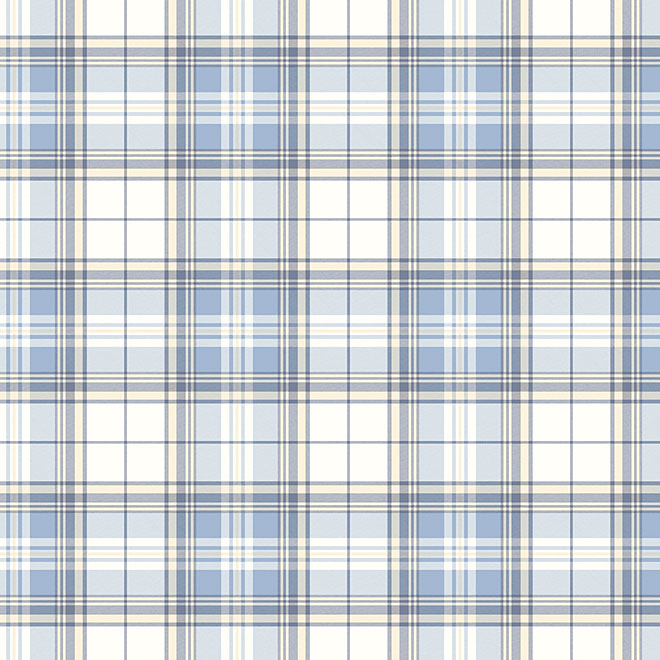 Blue and White Plaid Prepasted Wallpaper