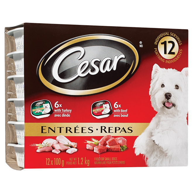 Repas humides pour chiens, boeuf et dinde, 12 barquettes