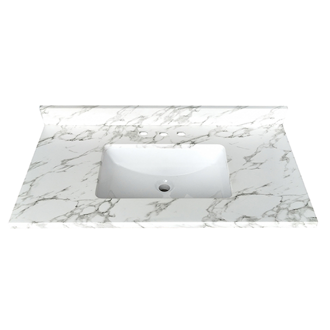 Dessus de meuble-lavabo, 49" x 22", blanc veiné noir