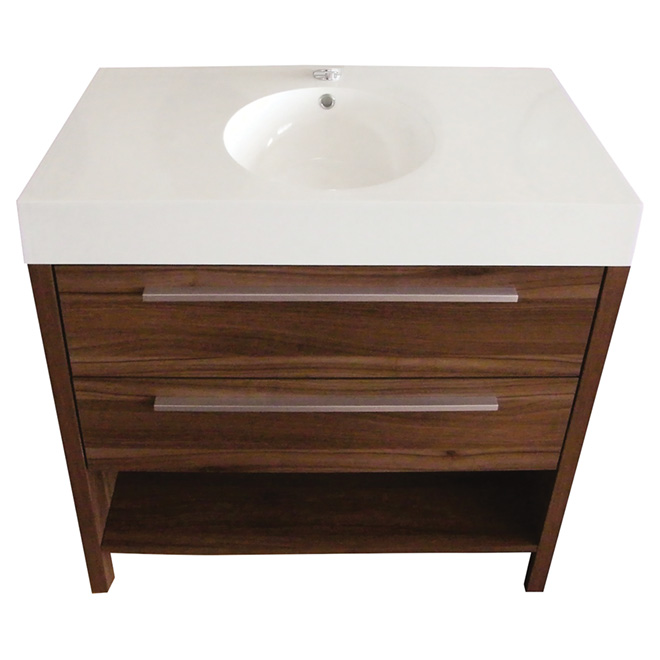 Vanity Sink - 2 Drawers/1 Shelf - 35 1/2" - Walnut