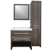 Meuble-lavabo avec lingerie et miroir, mélamine, chêne Alamo
