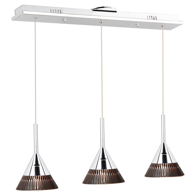 Pendant Light - 3 Lights - Oxydell - 7.2W LED -Chrome/Coffee