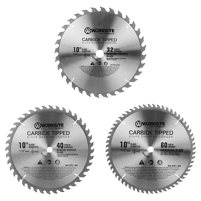 Set of 3 Circular Saw Blades - 10" - 32/40/60-tooth