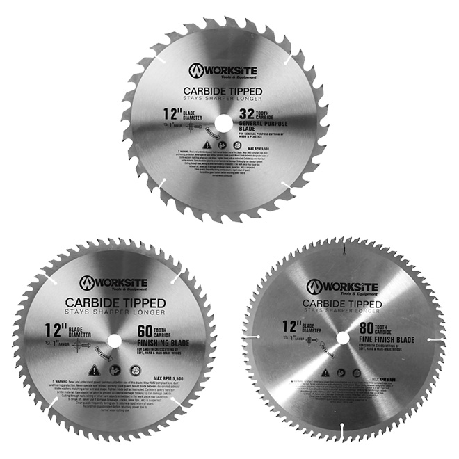 Set of 3 Circular Saw Blades- 12" - 32/40/60-tooth