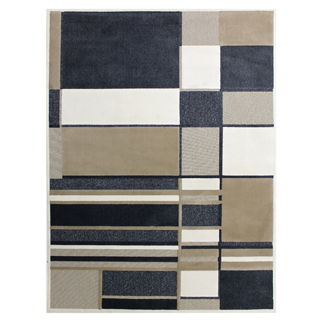 Area Rug - Geo - Polyester - 5'2" x 7'4" - Beige/Blue