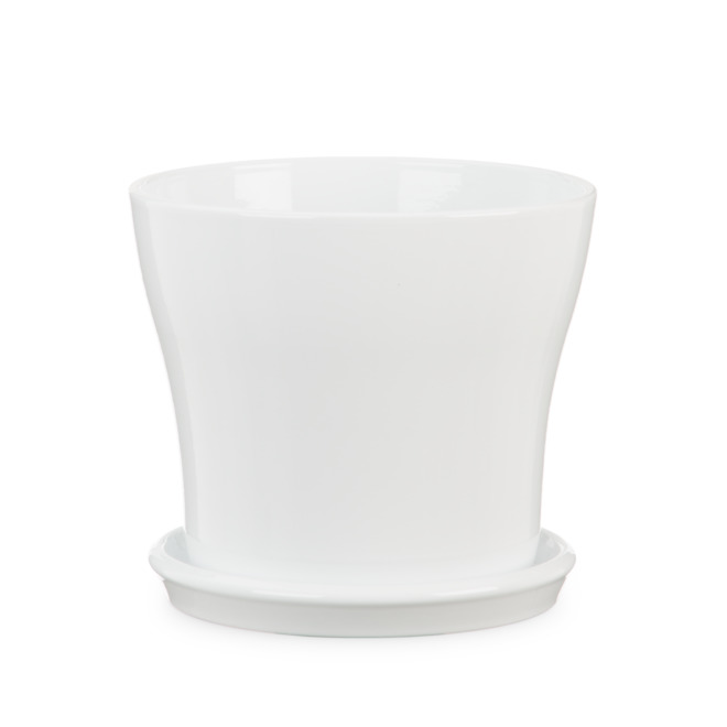 Pot et soucoupe en céramique 19cm - Blanc