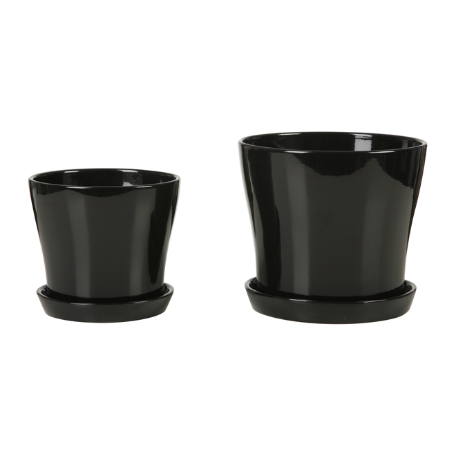 Pot à fleurs en céramique avec soucoupe 7,5 po, noir