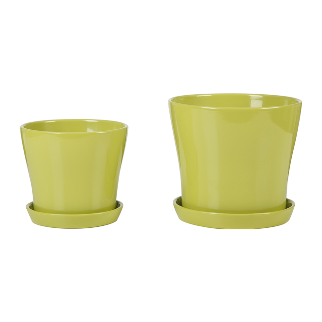 Pot à fleurs en céramique avec soucoupe 7,5 po, vert lime
