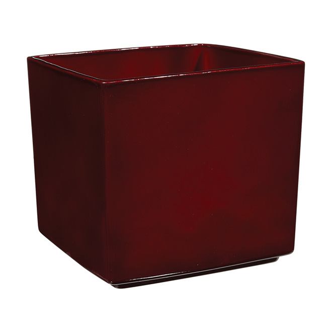 Pot Cover - "Panna" Square Ceramic Pot Cover 7" - Dark Red