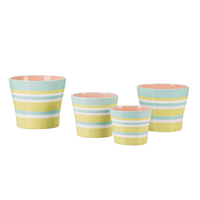 Ceramic Cover Pot 6" - Striped