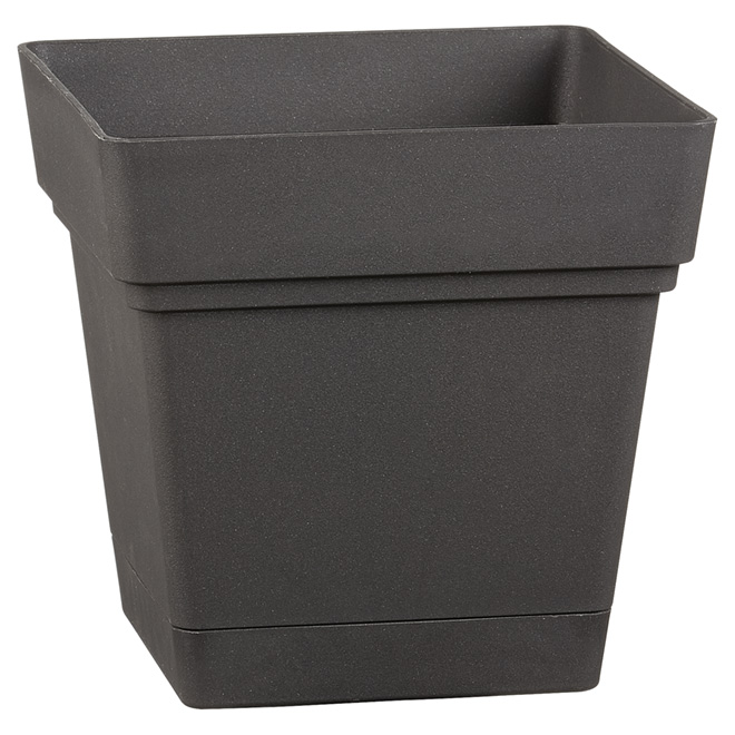 Jardinière carrée avec soucoupe, 7 po, noir