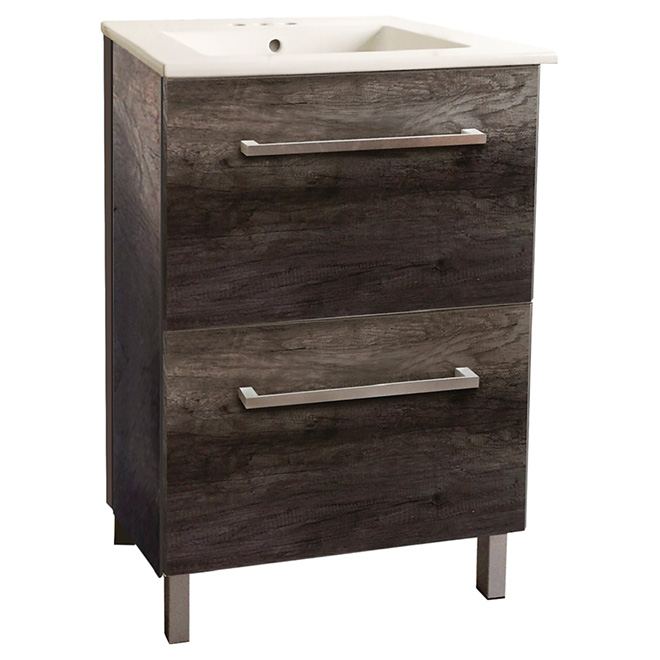 Vanity Sink-Floor Stand -2 Drawers- 24" - Wood/Grey