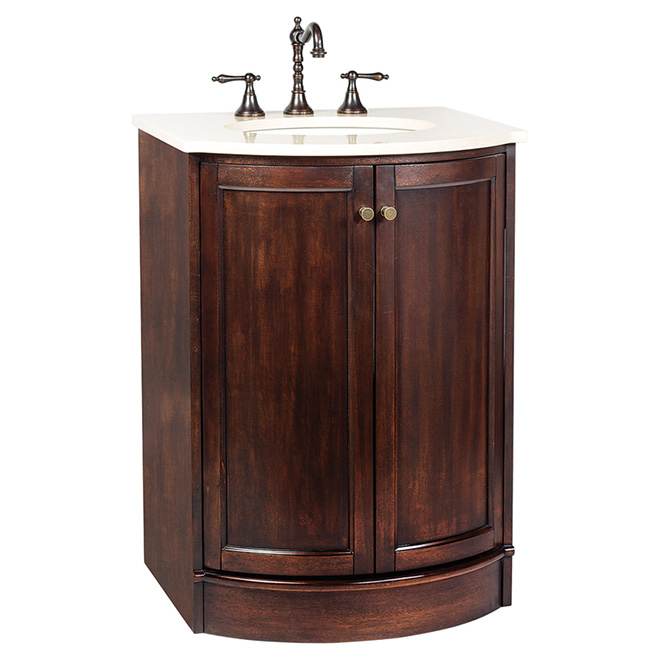 Meuble-lavabo « Catryn » à portes arrondies, noyer foncé