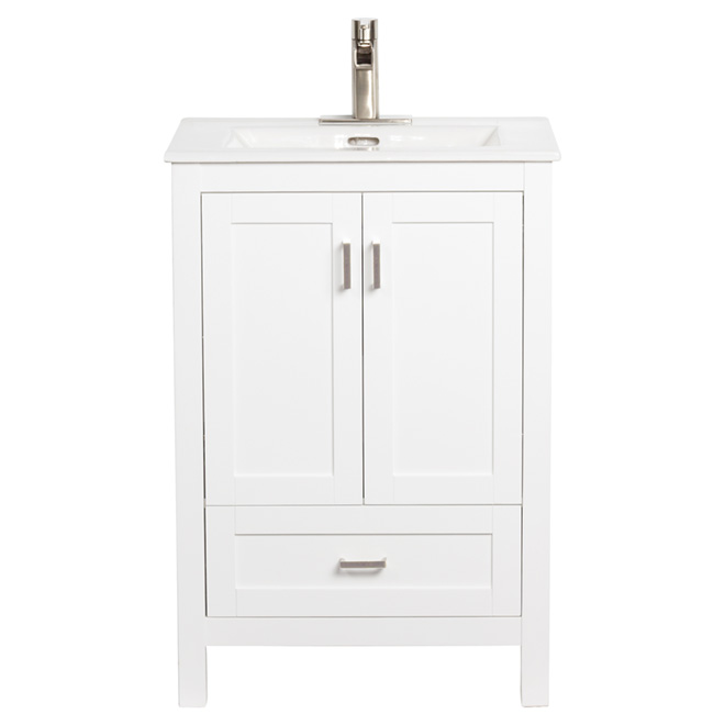 Meuble-lavabo avec 2 portes et 1 tiroir, 24", blanc