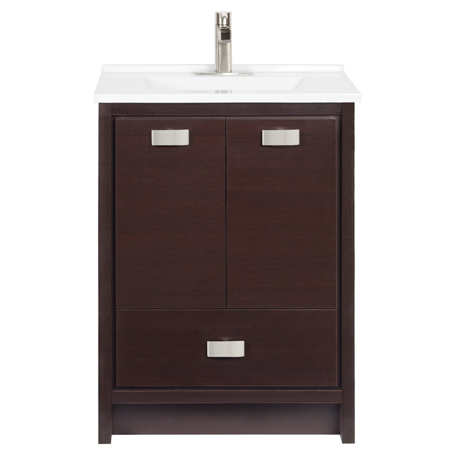 Meuble-lavabo avec 2 portes et 1 tiroir, 25", noyer foncé