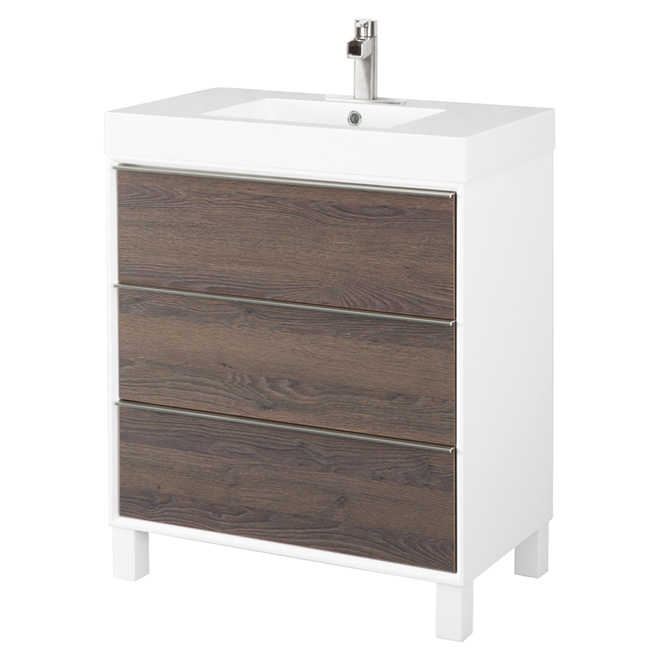 Meuble-lavabo à 3 tiroirs, noyer/blanc