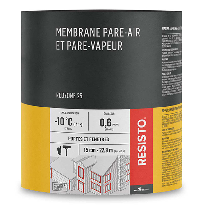 Membrane pare-air/vapeur « Red Zone 25 », 9 po x 75 pi