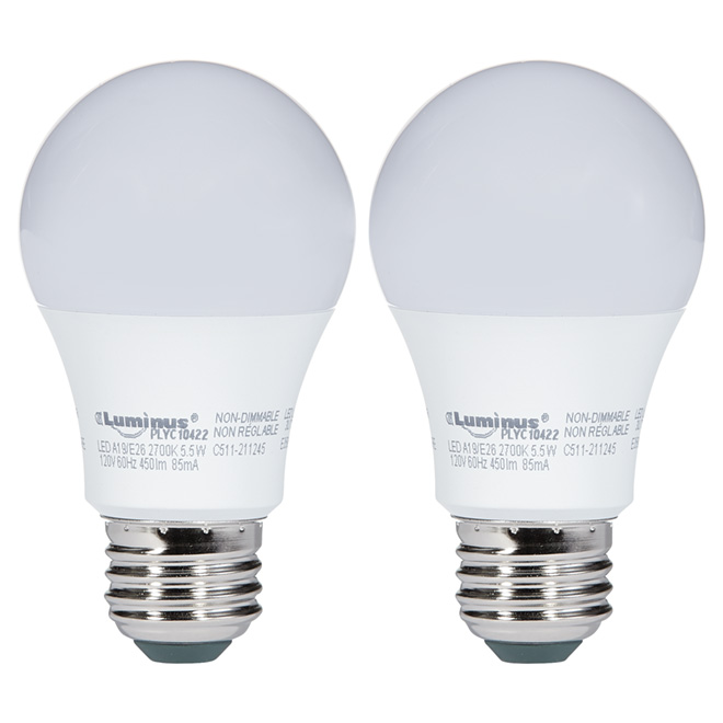 LED Bulb A19 5.5W - Warm White - Pack of 2