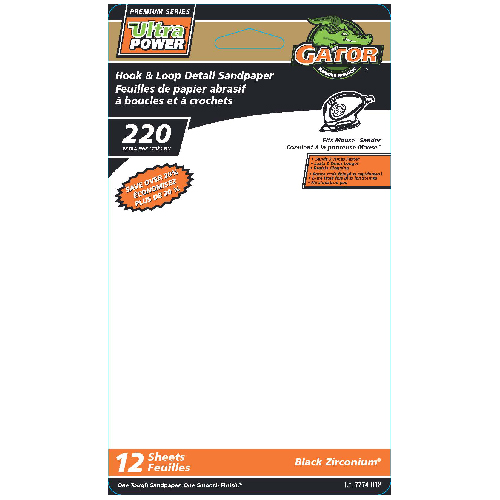 Feuilles de ponçage détail, grain 220, paquet de 12