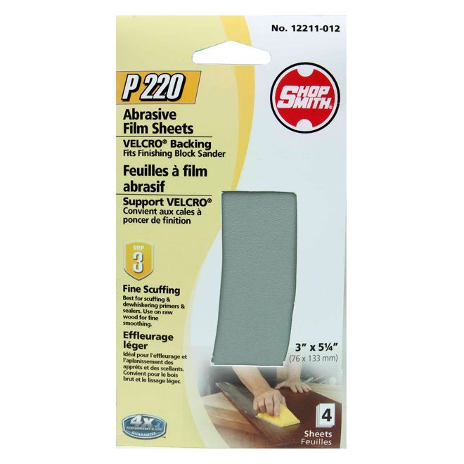 Sanding Film Sheets - Fine - 220 Grit - 4-Pack
