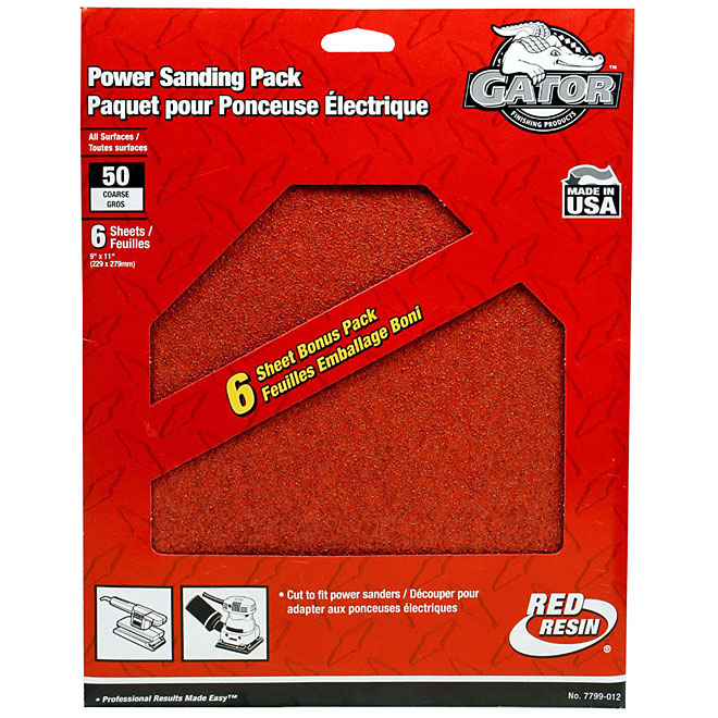 "Power" Sander Sheets - 50 Grit - 9" x 11" - 6-Pack