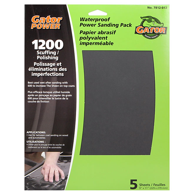 Feuilles pour ponceuse, grain 1200, 9 x 11 po, pqt de 5