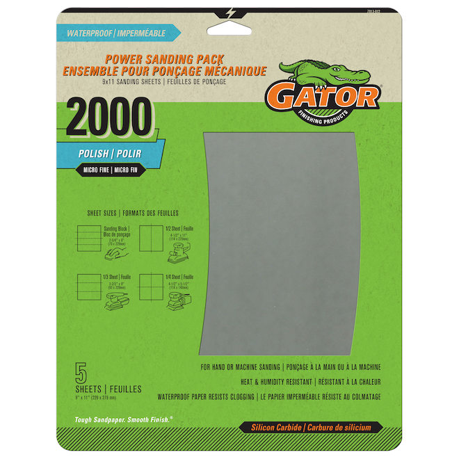 "Power" Sander Sheet- 2000 Grit -9" x 11" - 5-Pack