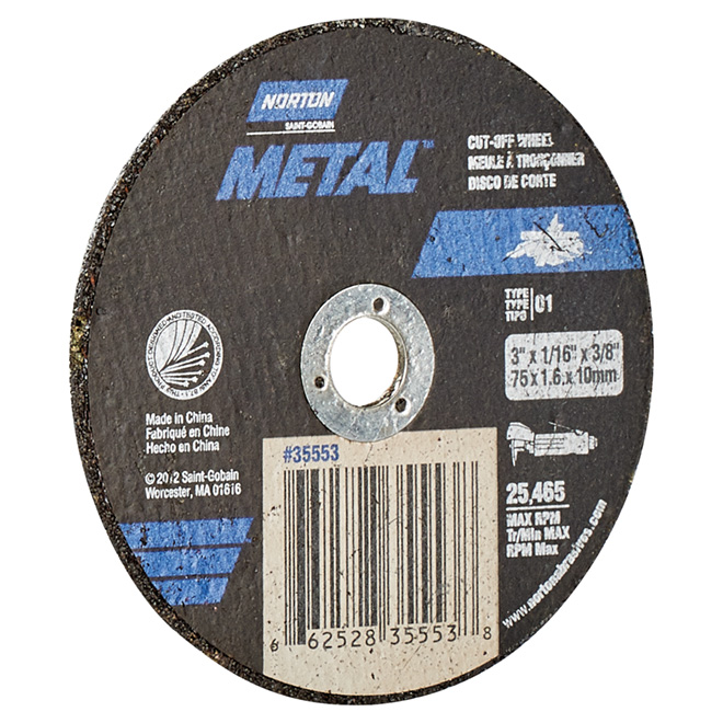 Meule à découper noire pour le métal de 3" x 1/16" x 3/8"