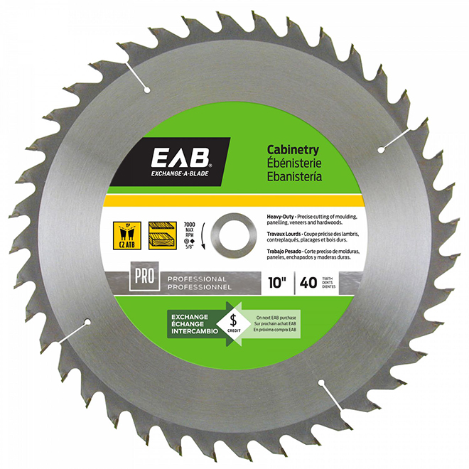 "Cabinetry" Circular Saw Carbide Blade- 10" - 40TH