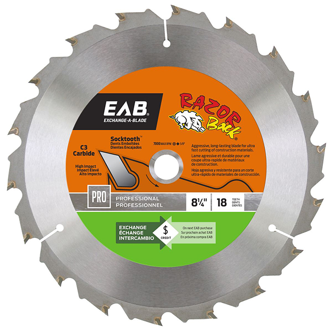 Circular Saw Blade - 18-tooth - 8 1/4" - Steel/Carbide