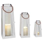 Lanternes à bougie sans flamme, blanc, ensemble de 3