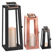 Set of 3 Battery-Powered Patio Lanterns with Timer - Metal