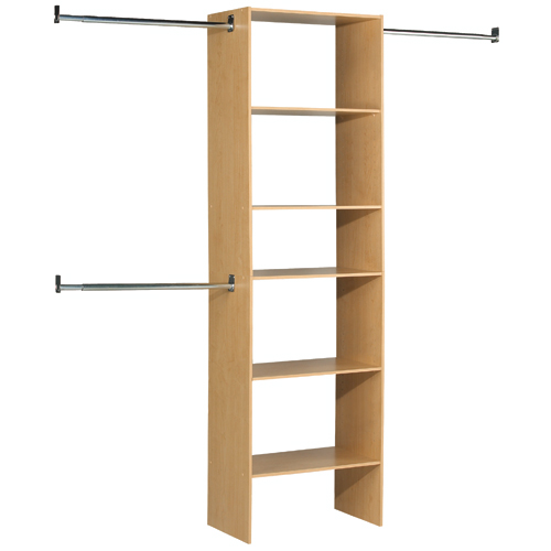 Organisateur de garde-robe, 5 tablettes, 25 x 84 po, bouleau