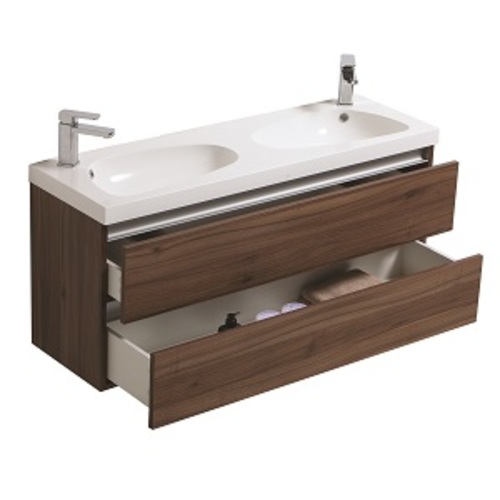 Relax wall Mounted Vanity Set 2 Drawers, Double Sink - Walnut