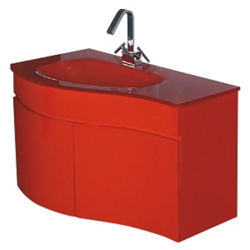 Wave Wall Mounted Vanity Set 2 Doors - Red Lacquered