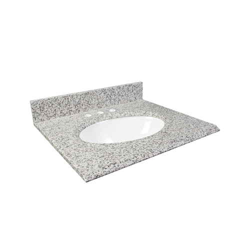 Comptoir de granite 25 po, lavabo intégré, blanc cendre