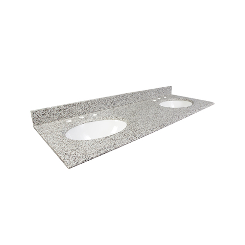 Comptoir de granite 61 po, lavabo intégré, blanc cendre