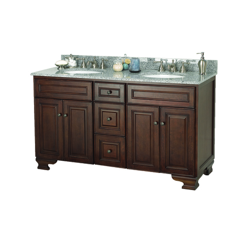 "Hawthorne" Vanity without Top 60" - 4 Doors and 3 Drawers - Dark walnut