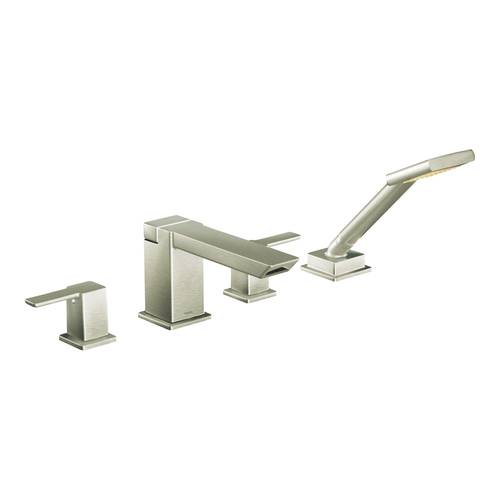 Two-Handle Roman Tub Faucet - Hand Shower - "90 Degree" - Brushed Nickel - Rough plumbing not included